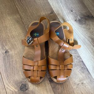 MIA Brown Leather Clog Sandals with Buckle